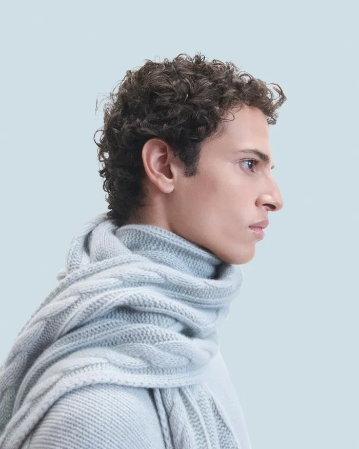 From Future Cashmere Scarves and Collars Fringed Cable Scarf Gray Stone