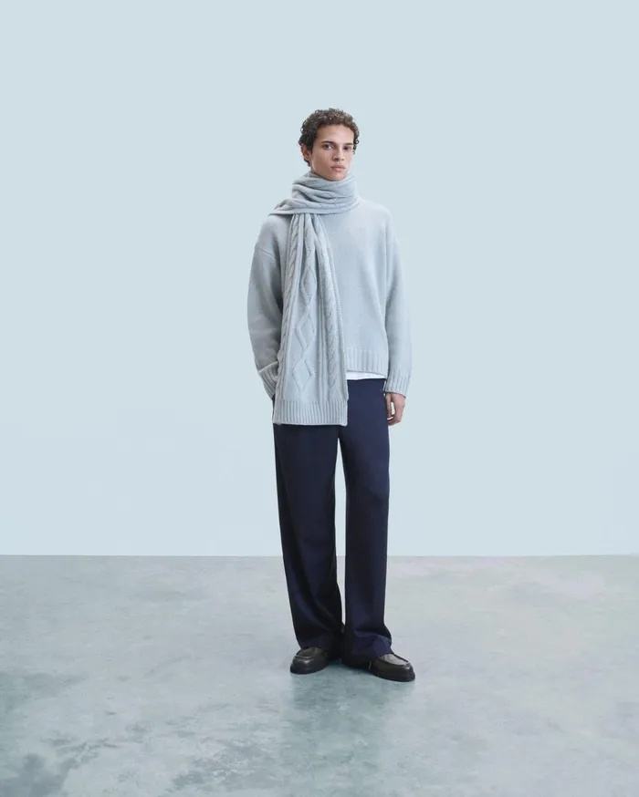 From Future Cashmere Scarves and Collars Fringed Cable Scarf Gray Stone