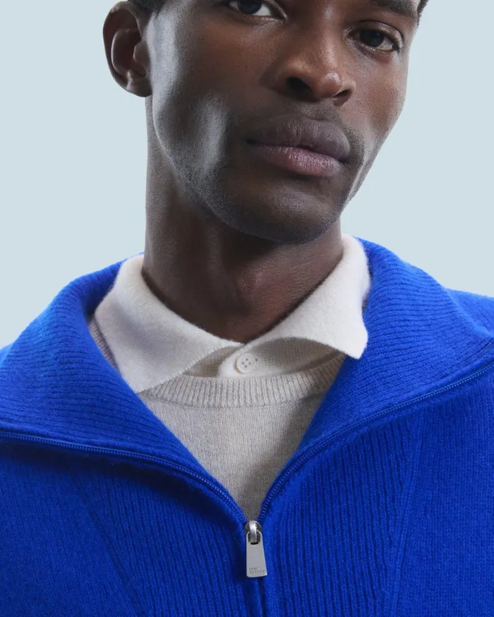 From Future Cashmere Sweaters Men Oversized Quarter Zip Neck Sweater Popblue