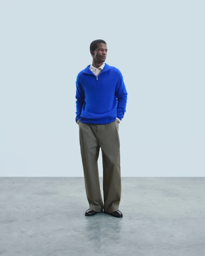 From Future Cashmere Sweaters Men Oversized Quarter Zip Neck Sweater Popblue