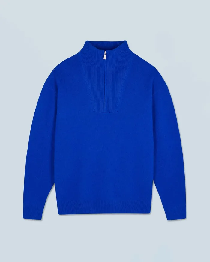 From Future Cashmere Sweaters Men Oversized Quarter Zip Neck Sweater Popblue