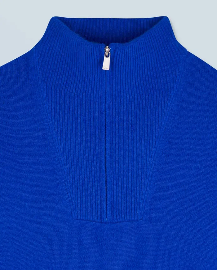 From Future Cashmere Sweaters Men Oversized Quarter Zip Neck Sweater Popblue