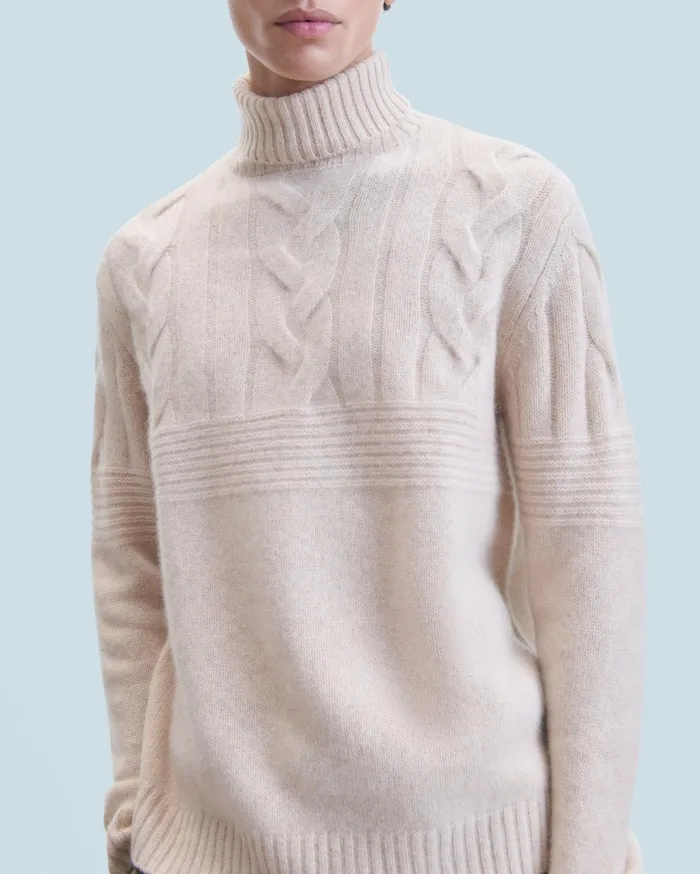 From Future Cashmere Sweaters Men Twisted Turtleneck Sweater Heather Beige