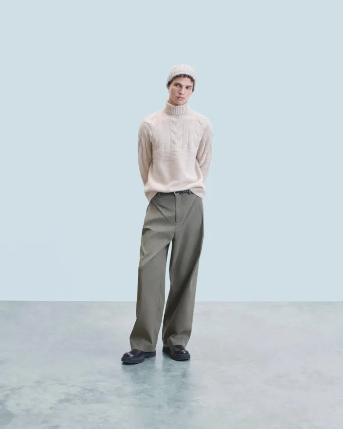From Future Cashmere Sweaters Men Twisted Turtleneck Sweater Heather Beige