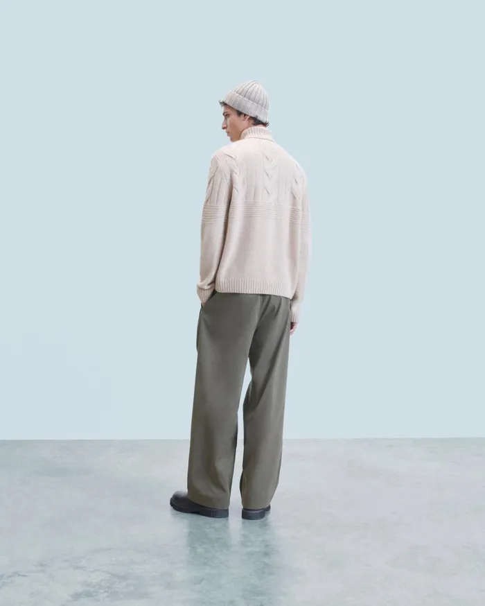 From Future Cashmere Sweaters Men Twisted Turtleneck Sweater Heather Beige