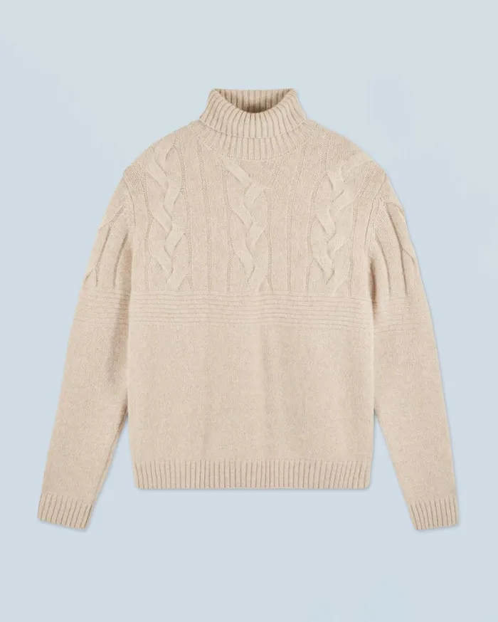 From Future Cashmere Sweaters Men Twisted Turtleneck Sweater Heather Beige