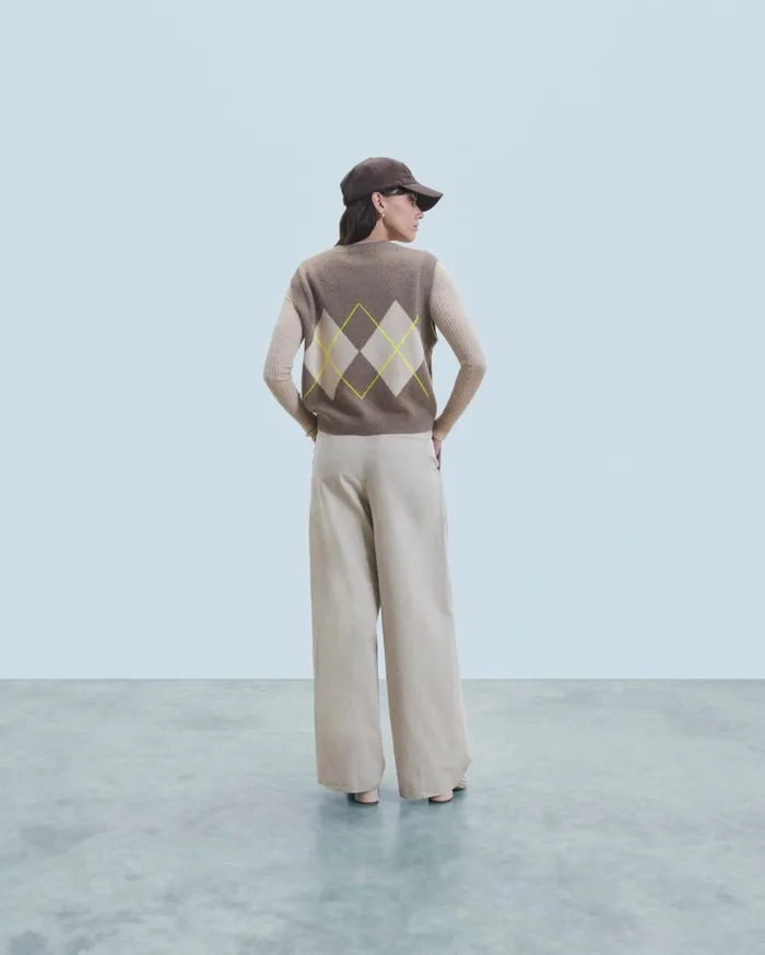 From Future Cashmere Sweaters Women Diamond Pattern Sleeveless Sweater Taupe