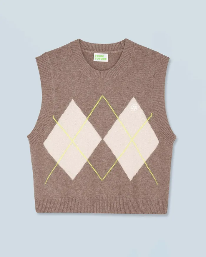 From Future Cashmere Sweaters Women Diamond Pattern Sleeveless Sweater Taupe