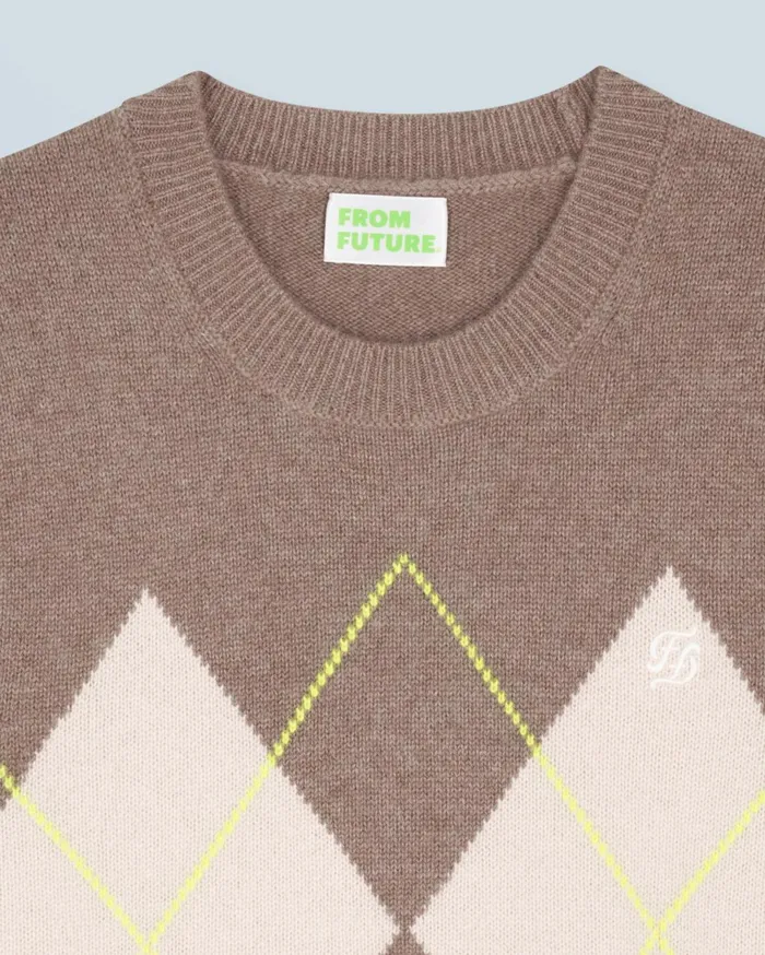 From Future Cashmere Sweaters Women Diamond Pattern Sleeveless Sweater Taupe
