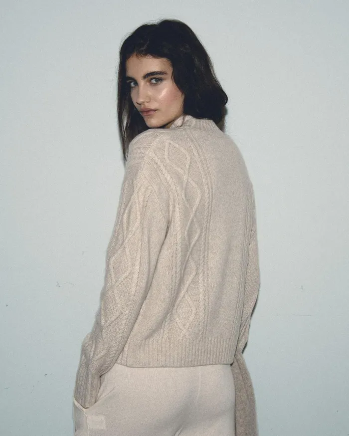 From Future Cashmere Sweaters Women Twisted Mock Neck Sweater Beige Moulin