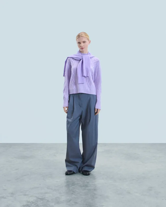From Future Cashmere Sweaters Women Twisted Mock Neck Sweater Lilac