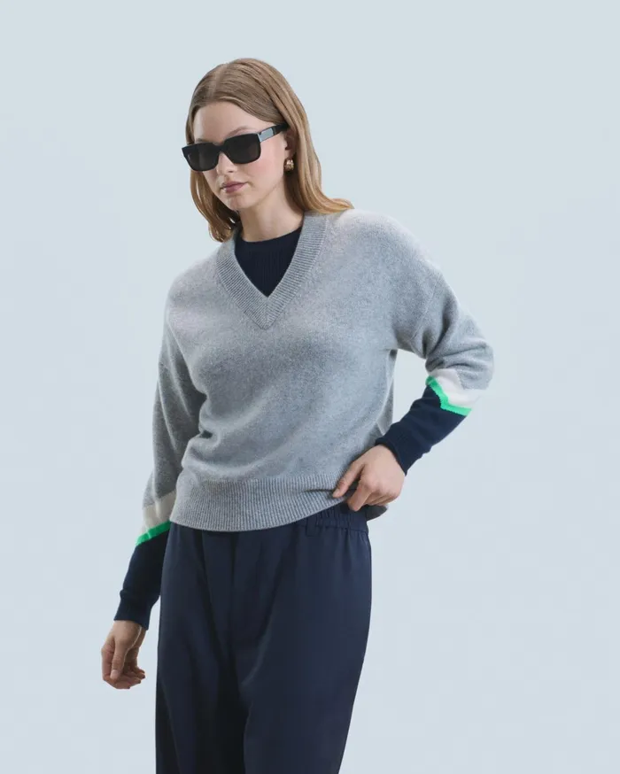 From Future Cashmere Sweaters Women VNeck Sweater Dark Heather Gray