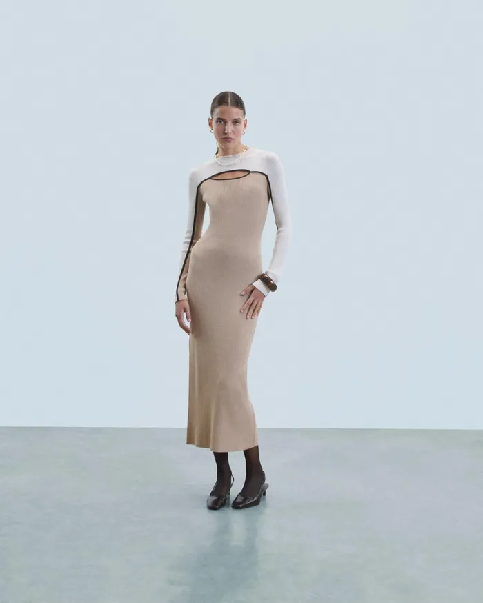 From Future Dresses and Jumpsuits Women Long Dress With Long Sleeves Tropical Camel