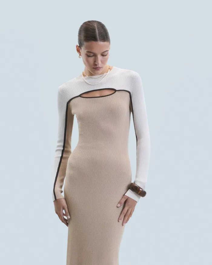 From Future Dresses and Jumpsuits Women Long Dress With Long Sleeves Tropical Camel