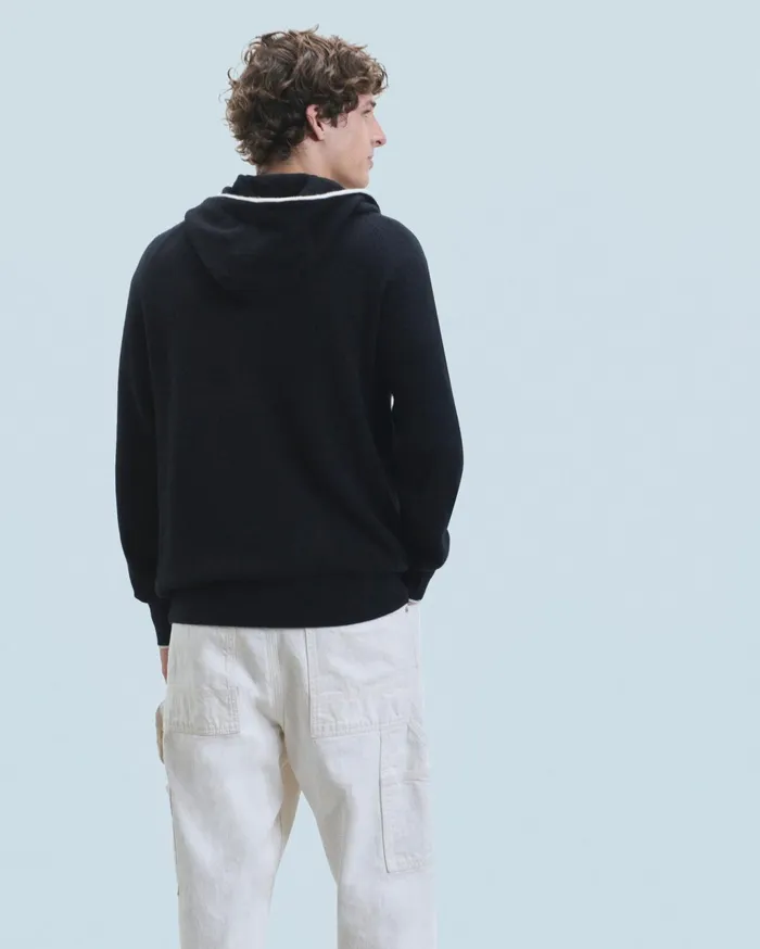 From Future Hoodies Men Lightweight Contrast Trim Hoodie Sweater Black