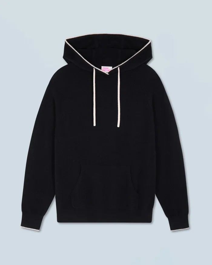 From Future Hoodies Men Lightweight Contrast Trim Hoodie Sweater Black