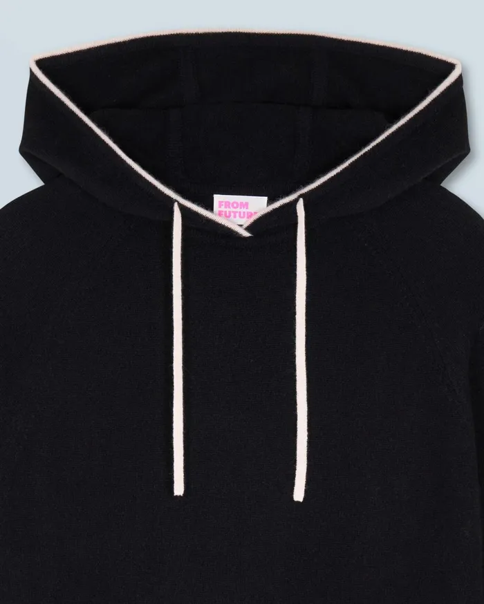 From Future Hoodies Men Lightweight Contrast Trim Hoodie Sweater Black