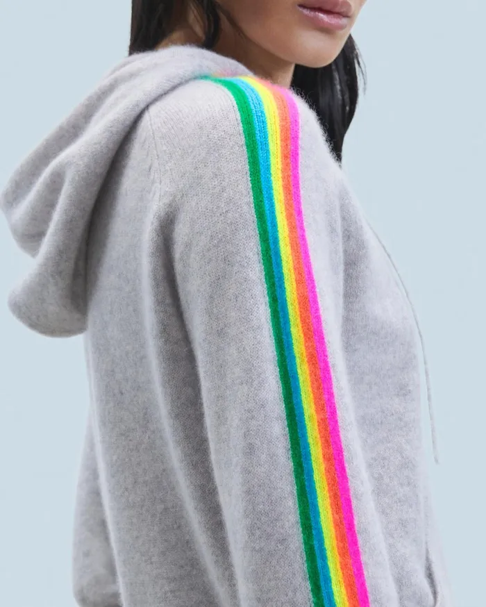 From Future Hoodies Women Lightweight Hoodie With Multicolor Sleeve Stripes Light Heather Gray