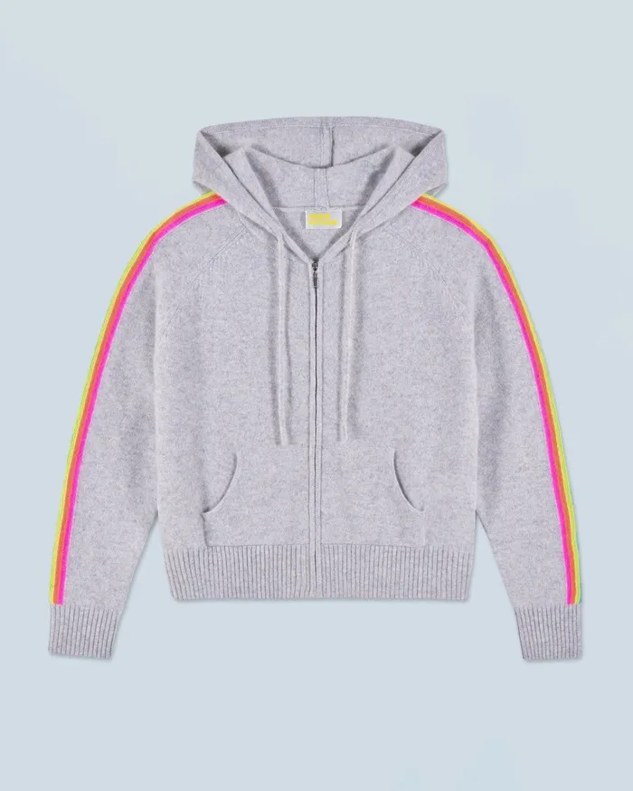From Future Hoodies Women Lightweight Hoodie With Multicolor Sleeve Stripes Light Heather Gray