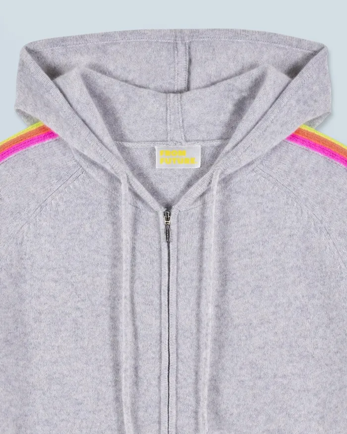 From Future Hoodies Women Lightweight Hoodie With Multicolor Sleeve Stripes Light Heather Gray