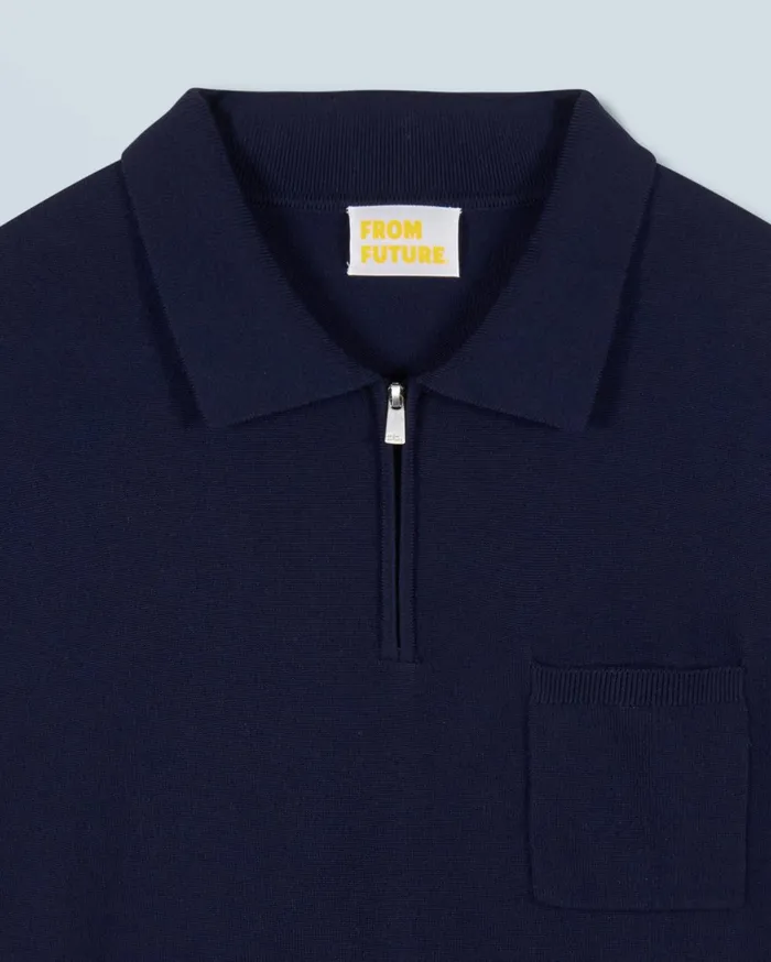 From Future Merino Wool Sweaters Men Quarter Zip Neck Sweater Navy
