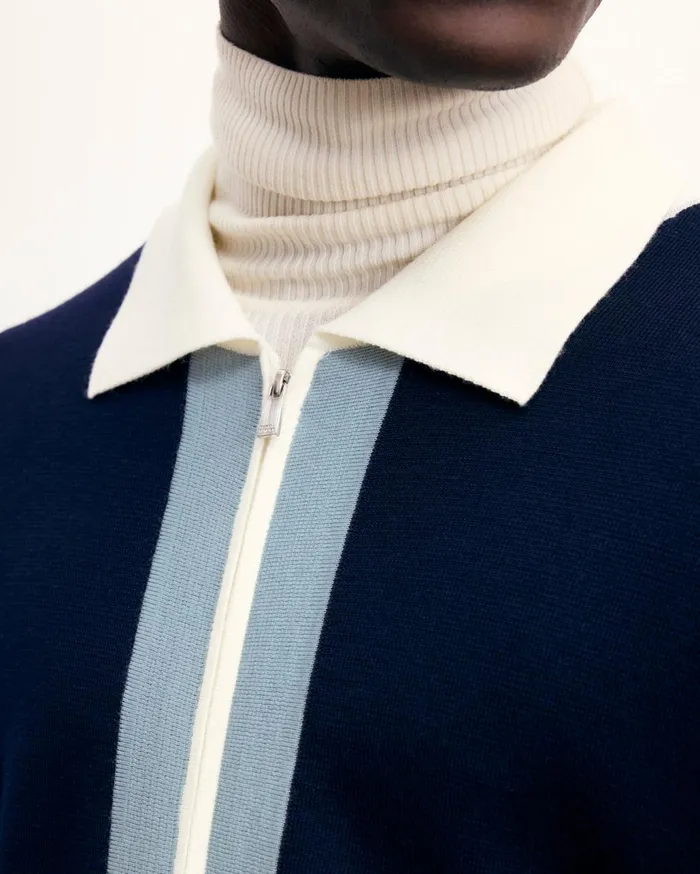 From Future Merino Wool Sweaters Men Tricolor Stripes Sweater Vest Navy