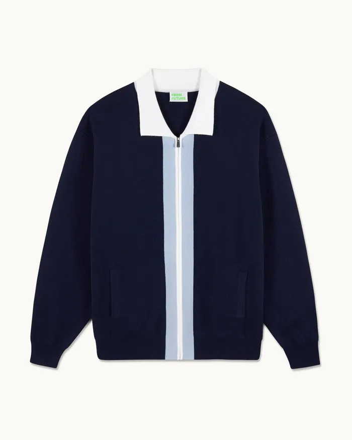From Future Merino Wool Sweaters Men Tricolor Stripes Sweater Vest Navy
