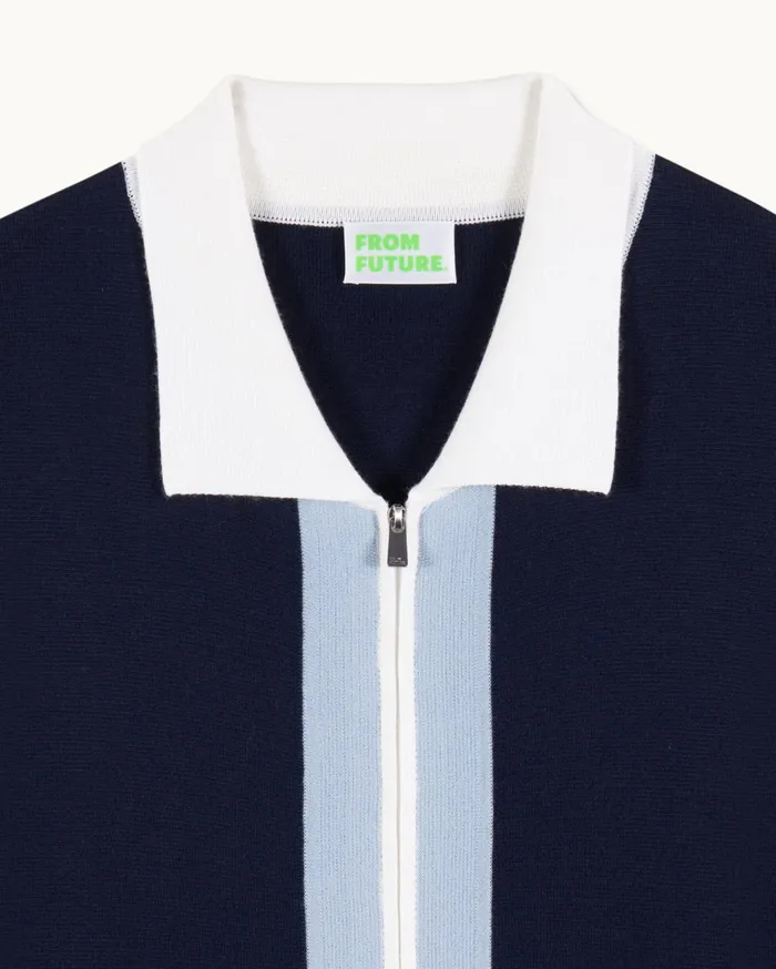 From Future Merino Wool Sweaters Men Tricolor Stripes Sweater Vest Navy