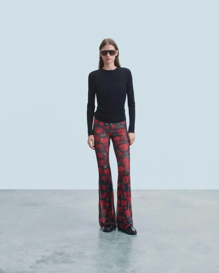From Future Pants Women Mesh Flare Pants Passionate Rose