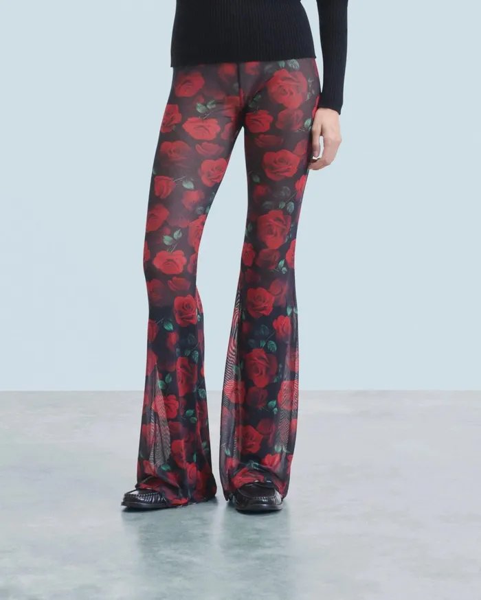 From Future Pants Women Mesh Flare Pants Passionate Rose