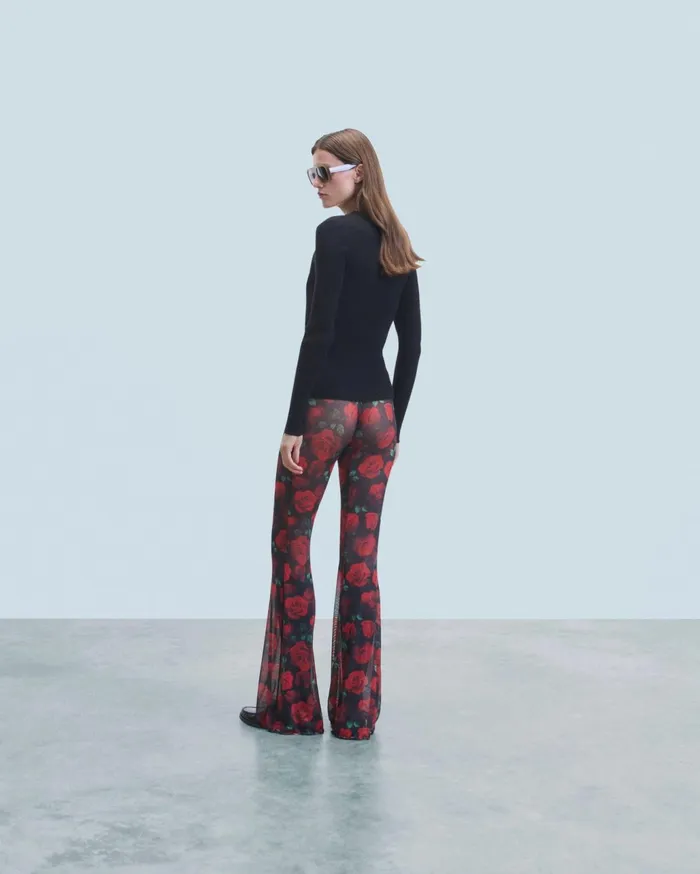 From Future Pants Women Mesh Flare Pants Passionate Rose