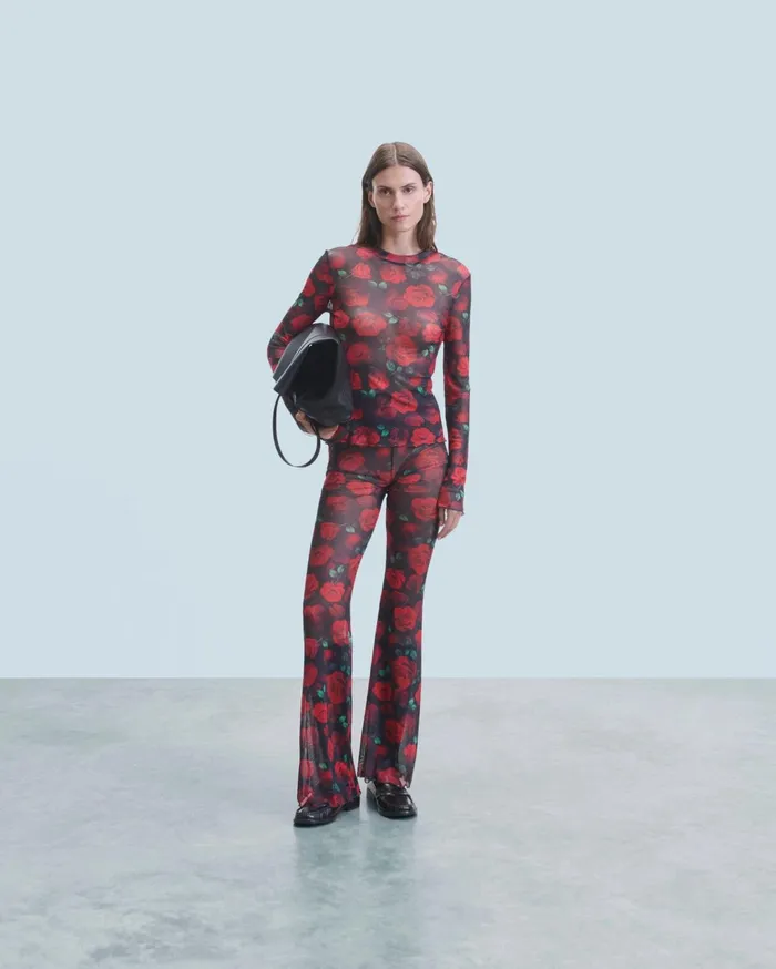 From Future Pants Women Mesh Flare Pants Passionate Rose
