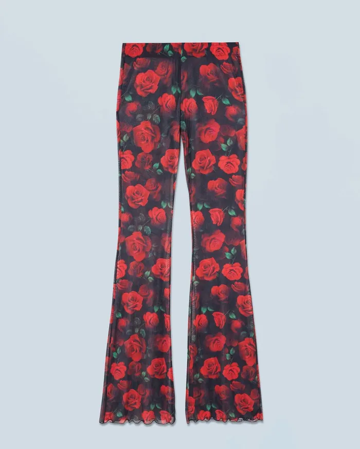 From Future Pants Women Mesh Flare Pants Passionate Rose