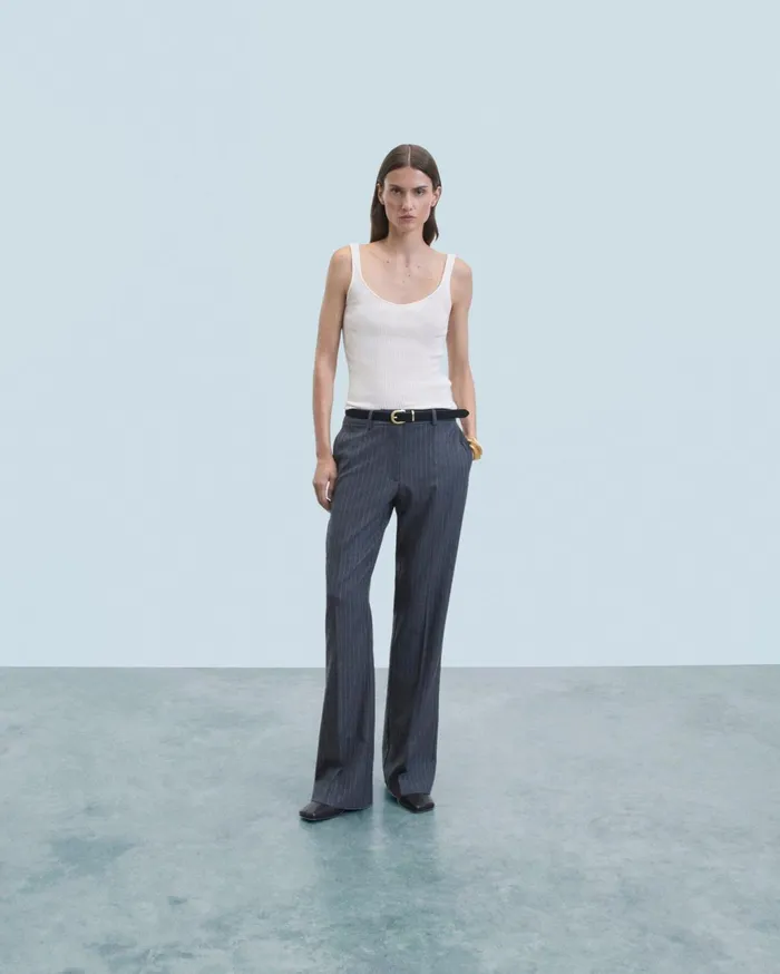From Future Pants Women Wide Tailoring Trousers Rayures Gris