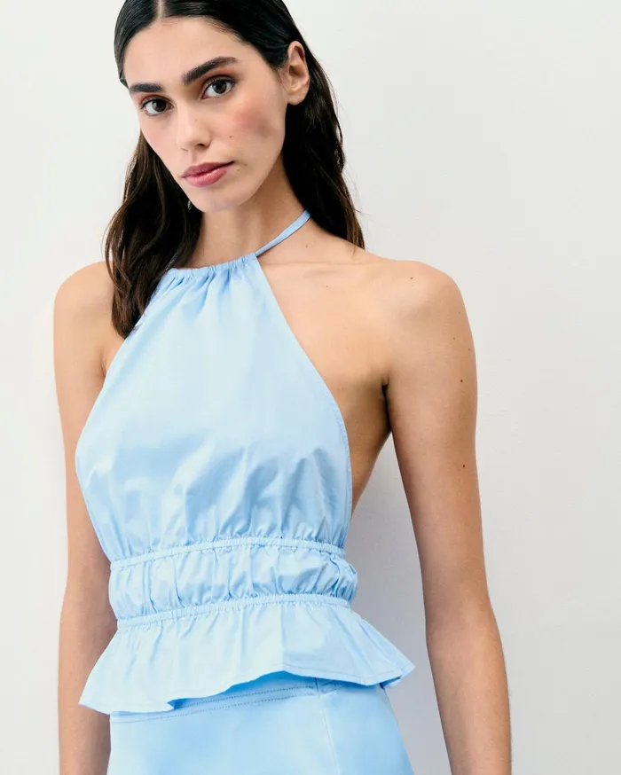 From Future Shirts TShirts and Tops Women Poplin Strap Top Baby Blue