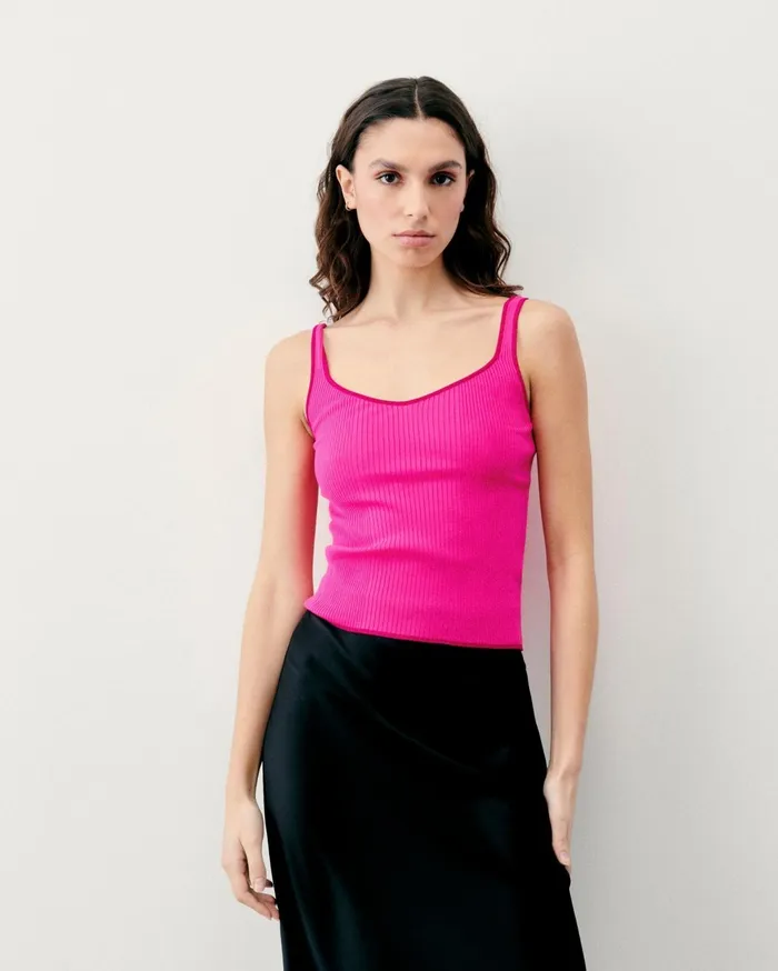 From Future Shirts TShirts and Tops Women Ribbed Tank Top With Contrasting Trims Flash Pink