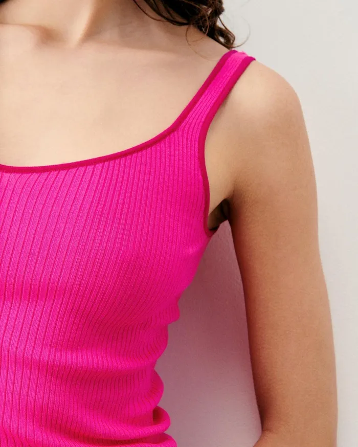 From Future Shirts TShirts and Tops Women Ribbed Tank Top With Contrasting Trims Flash Pink