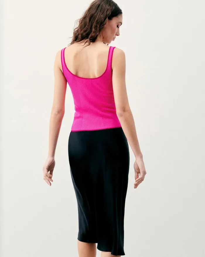 From Future Shirts TShirts and Tops Women Ribbed Tank Top With Contrasting Trims Flash Pink