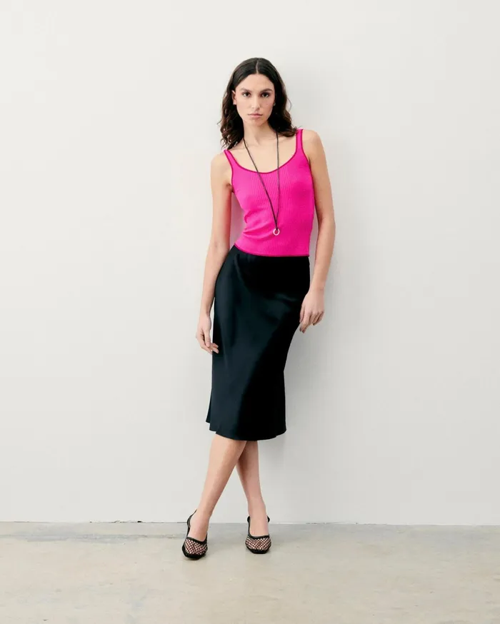 From Future Shirts TShirts and Tops Women Ribbed Tank Top With Contrasting Trims Flash Pink