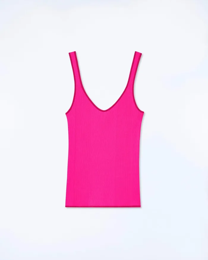 From Future Shirts TShirts and Tops Women Ribbed Tank Top With Contrasting Trims Flash Pink