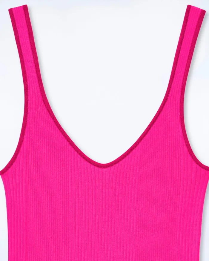 From Future Shirts TShirts and Tops Women Ribbed Tank Top With Contrasting Trims Flash Pink
