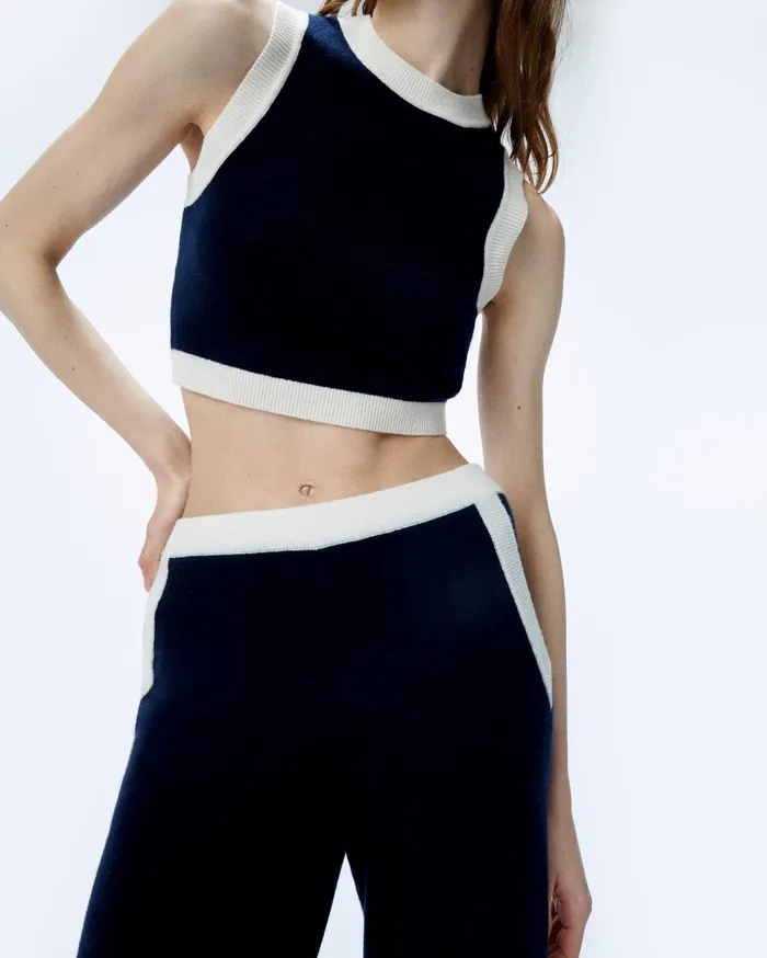 From Future Sleeveless Sweaters Women TwoTone Sleeveless Sweater Navy