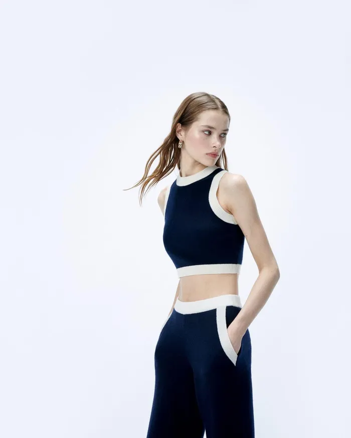From Future Sleeveless Sweaters Women TwoTone Sleeveless Sweater Navy