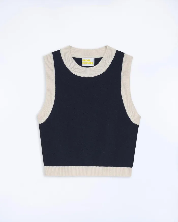 From Future Sleeveless Sweaters Women TwoTone Sleeveless Sweater Navy