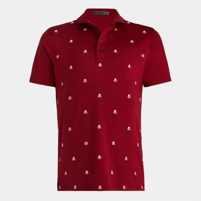 GFORE Polos Men EMBROIDERED SKULL and TEES TECH JERSEY MODERN SPREAD COLLAR POLO Rhubarb