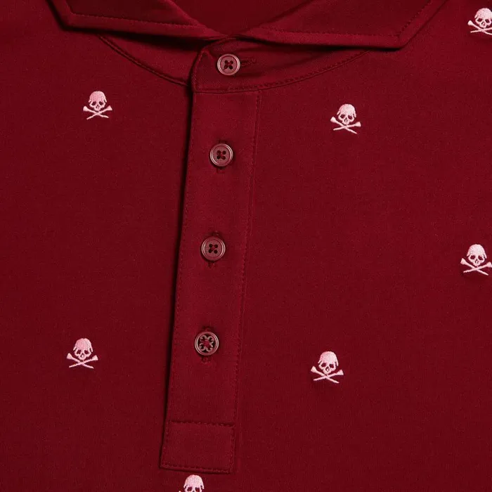 GFORE Polos Men EMBROIDERED SKULL and TEES TECH JERSEY MODERN SPREAD COLLAR POLO Rhubarb GFORE Polos Men EMBROIDERED SKULL and TEES TECH JERSEY MODERN SPREAD COLLAR POLO Rhubarb
