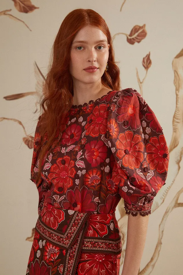 Gigi Tapestry Brown Blouse Women Farm Rio Blouses
