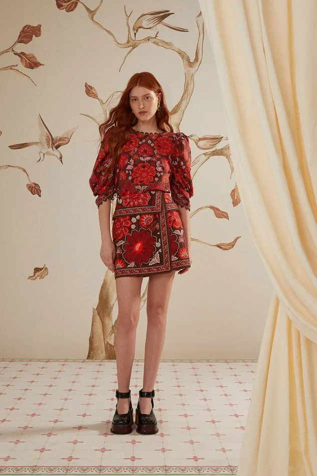 Gigi Tapestry Brown Blouse Women Farm Rio Blouses