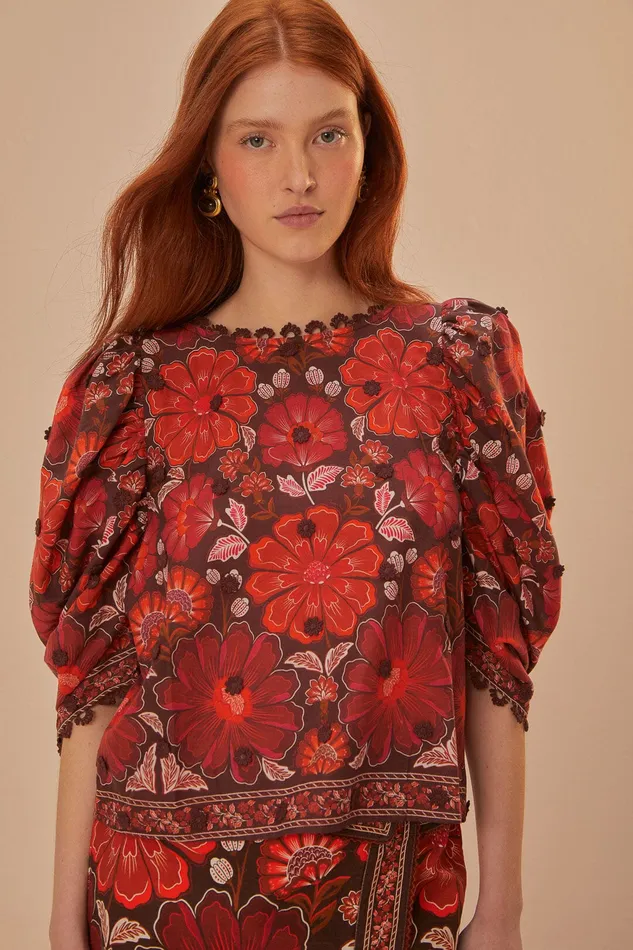 Gigi Tapestry Brown Blouse Women Farm Rio Blouses