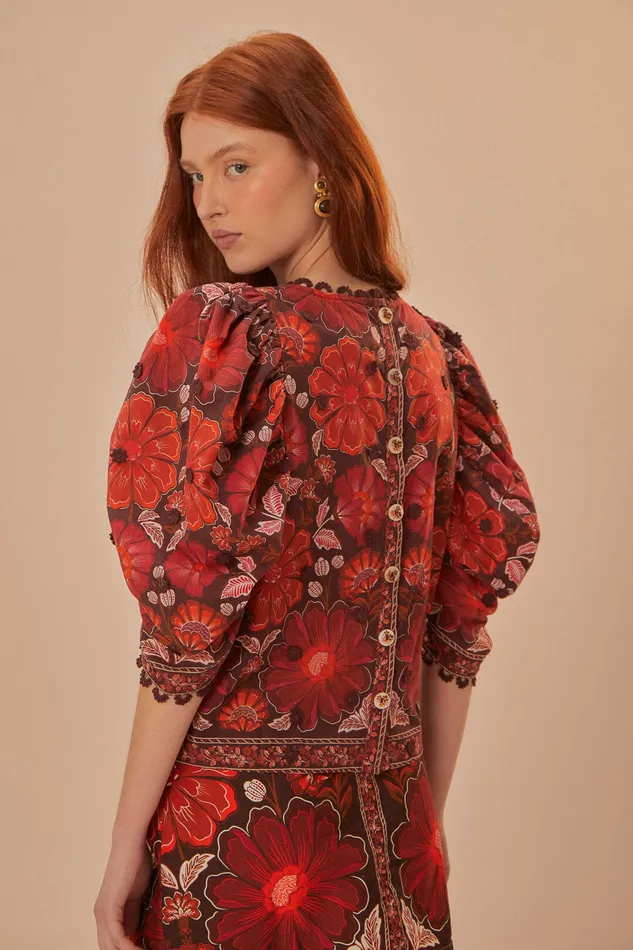 Gigi Tapestry Brown Blouse Women Farm Rio Blouses